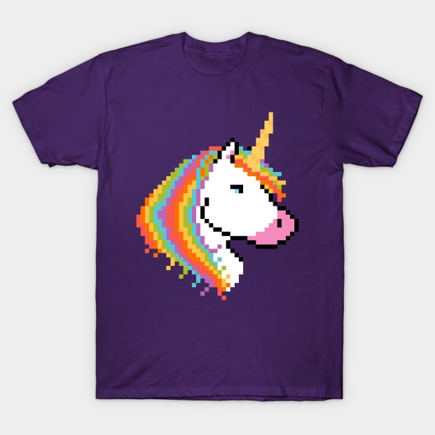 Pixel White Unicorn with Rainbow Mane T-Shirt by gkillerb